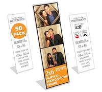 Photo Booth Nook | 2x6 Slanted Photo Booth Frames (50 Count) | Crystal Clear Acrylic Photo Booth Picture Frame with White Inserts | Bulk