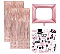 Photo Booth Props Birthday Party Props, Photobooth Inflatable Photo Booth Frame Instagram Selfie Frame, Rose Gold Tinsel Curtain Pink Inflatable Frame 30 Piece Photography Prop Set