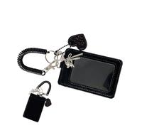 Photo Card Holder, PU Leather ID Protector, Card Case with a Love Heart Pendant, Spiral Bracelet for Women, Students, Fans, Travel, School, Workplace and Daily Use