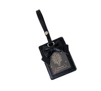 Photo Card Holder with Clear Window and Built-in, Black | Dimensional Decorative Detail and PU Finish, Visible Card Display, Compact Storage for a Pocket or Bag Compartment