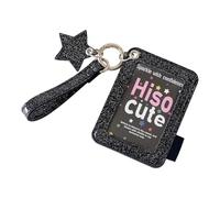 Photo Card Holder Wristlet, Glitter PU Sleeve, Transparent Pass Display, Star Charm Accent for School Carry Travel Photocard Sleeve Pass Holder Display Badge Case Clear Pocket Wristlet Organizer Entry