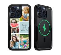 Photo Case for iPhone 16 Pro Fit for MagSafe Custom Collage Personalized Picture Magnetic Phone Cover Heavy Duty Dual Layer Bumper Full Body Rubber Armor Dropproof Protection Gift for Family,Black