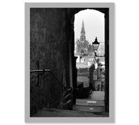 Photo Cityscape Edinburgh Royal Mile Lane Black White Scotland Artwork Framed Wall Art Print A4 Artery8 Light Grey One Size