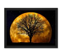 Photo Composition Nature Silhouette Moon Star Tree Artwork Framed Wall Art Print A4 Artery8 Black One Size