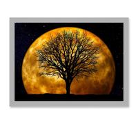 Photo Composition Nature Silhouette Moon Star Tree Artwork Framed Wall Art Print A4 Artery8 Light Grey One Size