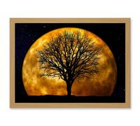 Photo Composition Nature Silhouette Moon Star Tree Artwork Framed Wall Art Print A4 Artery8 Light Oak One Size