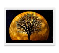 Photo Composition Nature Silhouette Moon Star Tree Artwork Framed Wall Art Print A4 Artery8 White One Size