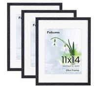 Photo Frame 14x11 Inch Black 3 Pack, Oak Wood 14x11 inch Picture Frame Matted for 8x10 Photo Frame with Real Tempered Glass, Vertical & Horizontal Wall Hanging Frame for Family
