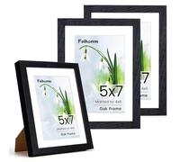 Photo Frame 5x7, 3 Pack Solid Oak Wood 5x7 inch Black Picture Frame, 5x7 Frame with Mount for 4x6 Photo Frame, 7x5 Picture Frame with Tempered Real Glass for Tabletop and Wall Mounting Display