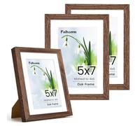 Photo Frame 5x7, 3 Pack Solid Oak Wood 5x7 inch Walnut Picture Frame, 5x7 Frame with Mount for 4x6 Photo Frame, 7x5 Picture Frame with Tempered Real Glass for Tabletop and Wall Mounting Display