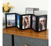 Photo Frame 6x4 inch Hinged Picture Frames 180° Foldable Photo Frame with High Definition Glass 5 Opening Photo Frame for Desktop Wall Decor Birthday Family Friends Gifts Black