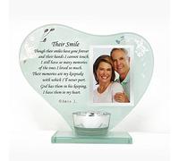 Photo Frame Candle Holder Memorial Plaque Gift with Space to Add a Photograph, Heart-Shaped, Engraved with a Personalised Poem, for Bereavement, Death Anniversary of your Loved Ones (Their Smile)