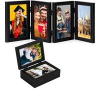 Photo Frame, Hinged Photo Frames 4x6 inch Multiple Pictures, Rustic Wood Effect Folding Picture Frame Photo Stand with High Definition Glass, 4 Opening Photo Frame for Desktop Birthday Gifts