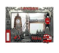 Photo Frame - London Landmarks Metal Picture Frame 20 x 16 cm - Union Jack Souvenir Tabletop Desktop Home Decor Gift (Grey)