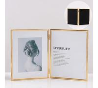 Photo Frames 6x8 Metal Vertical Table Top, Glass Rectangle Picture Frame Gold with 2 Openings Elegant Frames for Living Room