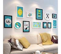 Photo Frames Frame, Picture Set Wall Collection Of 12 Solid Wood Gallery Kit With Decorative Art Prints & Hanging Template, 4 Colors(A,A)