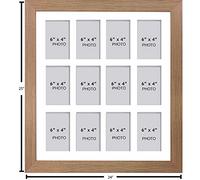 Photo Frames Multiple Pictures for Wall - Large Multi Photo Frame, 6 x 4 Inch with 12 openings | Collage Picture Display with White Mount | Family Gallery Wall Display for Living Room | Oak Frame