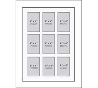 Photo Frames Multiple Pictures for Wall - Large Multi Photo Frame, 6 x 4 Inch with 9 openings | Collage Picture Display with White Mount | Family Gallery Wall Display for Living Room | Oak Frame