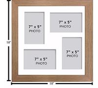 Photo Frames Multiple Pictures for Wall - Large Multi Photo Frame, 7 x 5 Inch with 4 openings | Collage Picture Display with White Mount | Family Gallery Wall Display for Living Room | Oak Frame
