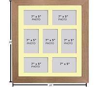 Photo Frames Multiple Pictures for Wall - Large Multi Photo Frame, 7 x 5 Inch with 7 openings | Collage Picture Display with Ivory Mount | Family Gallery Wall Display for Living Room | Oak Frame