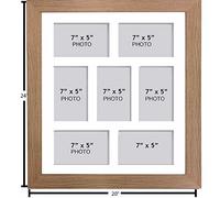 Photo Frames Multiple Pictures for Wall - Large Multi Photo Frame, 7 x 5 Inch with 7 openings | Collage Picture Display with White Mount | Family Gallery Wall Display for Living Room | Oak Frame