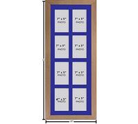 Photo Frames Multiple Pictures for Wall - Large Multi Photo Frame, 7 x 5 Inch with 8 openings | Collage Picture Display with Blue Mount | Family Gallery Wall Display for Living Room | Oak Frame