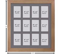 Photo Frames Multiple Pictures for Wall - Large Multi Photo Frame, 8 x 6 Inch with 12 openings | Collage Picture Display with Grey Mount | Family Gallery Wall Display for Living Room | Oak Frame