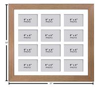 Photo Frames Multiple Pictures for Wall - Large Multi Photo Frame, 8 x 6 Inch with 12 openings | Collage Picture Display with White Mount | Family Gallery Wall Display for Living Room | Oak Frame