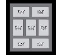 Photo Frames Multiple Pictures for Wall - Large Multi Photo Frame, 8 x 6 Inch with 7 openings | Collage Picture Display with Grey Mount | Family Gallery Wall Display for Living Room | Black Frame