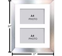 Photo Frames Multiple Pictures for Wall - Large Multi Photo Frame, A4 Size with 2 openings | Collage Picture Display with White Mount | Family Gallery Wall Display for Living Room | Silver Frame