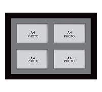 Photo Frames Multiple Pictures for Wall - Large Multi Photo Frame, A4 Size with 4 openings | Collage Picture Display with Grey Mount | Family Gallery Wall Display for Living Room | Black Frame