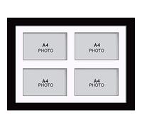 Photo Frames Multiple Pictures for Wall - Large Multi Photo Frame, A4 Size with 4 openings | Collage Picture Display with White Mount | Family Gallery Wall Display for Living Room | Black Frame
