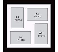 Photo Frames Multiple Pictures for Wall - Large Multi Photo Frame, A4 Size with 4 openings | Collage Picture Display with White Mount | Family Gallery Wall Display for Living Room | Black Frame