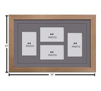 Photo Frames Multiple Pictures for Wall - Large Multi Photo Frame, A4 Size with 4 openings | Collage Picture Display with Grey Mount | Family Gallery Wall Display for Living Room | Oak Frame