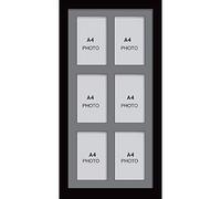 Photo Frames Multiple Pictures for Wall - Large Multi Photo Frame, A4 Size with 6 openings | Collage Picture Display with Grey Mount | Family Gallery Wall Display for Living Room | Black Frame
