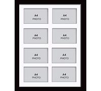 Photo Frames Multiple Pictures for Wall - Large Multi Photo Frame, A4 Size with 8 openings | Collage Picture Display with White Mount | Family Gallery Wall Display for Living Room | Black Frame
