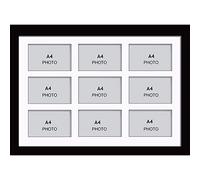 Photo Frames Multiple Pictures for Wall - Large Multi Photo Frame, A4 Size with 9 openings | Collage Picture Display with White Mount | Family Gallery Wall Display for Living Room | Black Frame