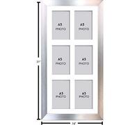 Photo Frames Multiple Pictures for Wall - Large Multi Photo Frame, A5 Size with 6 openings | Collage Picture Display with White Mount | Family Gallery Wall Display for Living Room | Silver Frame