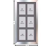 Photo Frames Multiple Pictures for Wall - Large Multi Photo Frame, A5 Size with 6 openings | Collage Picture Display with Grey Mount | Family Gallery Wall Display for Living Room | Silver Frame