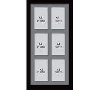 Photo Frames Multiple Pictures for Wall - Large Multi Photo Frame, A5 Size with 6 openings | Collage Picture Display with Grey Mount | Family Gallery Wall Display for Living Room | Black Frame
