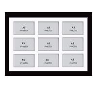 Photo Frames Multiple Pictures for Wall - Large Multi Photo Frame, A5 Size with 9 openings | Collage Picture Display with White Mount | Family Gallery Wall Display for Living Room | Black Frame