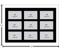Photo Frames Multiple Pictures for Wall - Large Multi Photo Frame, A5 Size with 9 openings | Collage Picture Display with Black Mount | Family Gallery Wall Display for Living Room | White Frame