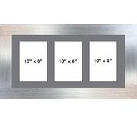 Photo Frames Multiple Pictures for Wall - Large Multi Photo Frame, Fits 3 10 X 8 Photos, Grey Mount, Silver Frame, Can Be Hung Landscape or Portrait | Collage Picture Display for Family Gallery Wall