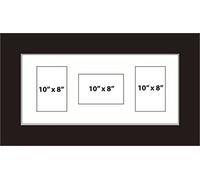 Photo Frames Multiple Pictures for Wall - Large Multi Photo Frame, Fits 3 10 X 8 Photos, White Mount, Black Frame, Can Be Hung Landscape or Portrait | Collage Picture Display for Family Gallery Wall