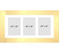 Photo Frames Multiple Pictures for Wall - Large Multi Photo Frame, Fits 3 10 X 8 Photos, White Mount, Gold Frame, Can Be Hung Landscape or Portrait | Collage Picture Display for Family Gallery Wall