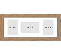 Photo Frames Multiple Pictures for Wall - Large Multi Photo Frame, Fits 3 10 X 8 Photos, White Mount, Oak Frame, Can Be Hung Landscape or Portrait | Collage Picture Display for Family Gallery Wall