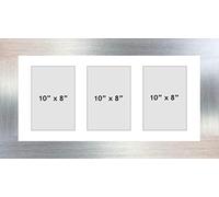 Photo Frames Multiple Pictures for Wall - Large Multi Photo Frame, Fits 3 10 X 8 Photos, White Mount, Silver Frame, Can Be Hung Landscape or Portrait | Collage Picture Display for Family Gallery Wall