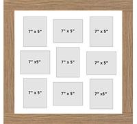 Photo Frames Multiple Pictures for Wall - Large Multi Photo Frame, Fits 9 7X5 Photos, White Mount, Oak Frame, Can Be Hung Landscape or Portrait | Collage Picture Display for Family Gallery Wall