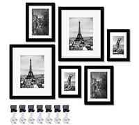 Photo Frames Set of 6,Two 8x10in,Two 5x7in,Two 4x6in.Wall Mounting or Tabletop,Black Wooden Picture Frame for Home Office Deco