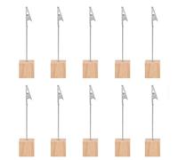 Photo Holder with Clips,10 PCS Memo Clip Holder for Place Cards Table Numbers Wedding Decorations and Greeting Card Display Vertical Note Cube Stand Wooden Holder for Table Decor